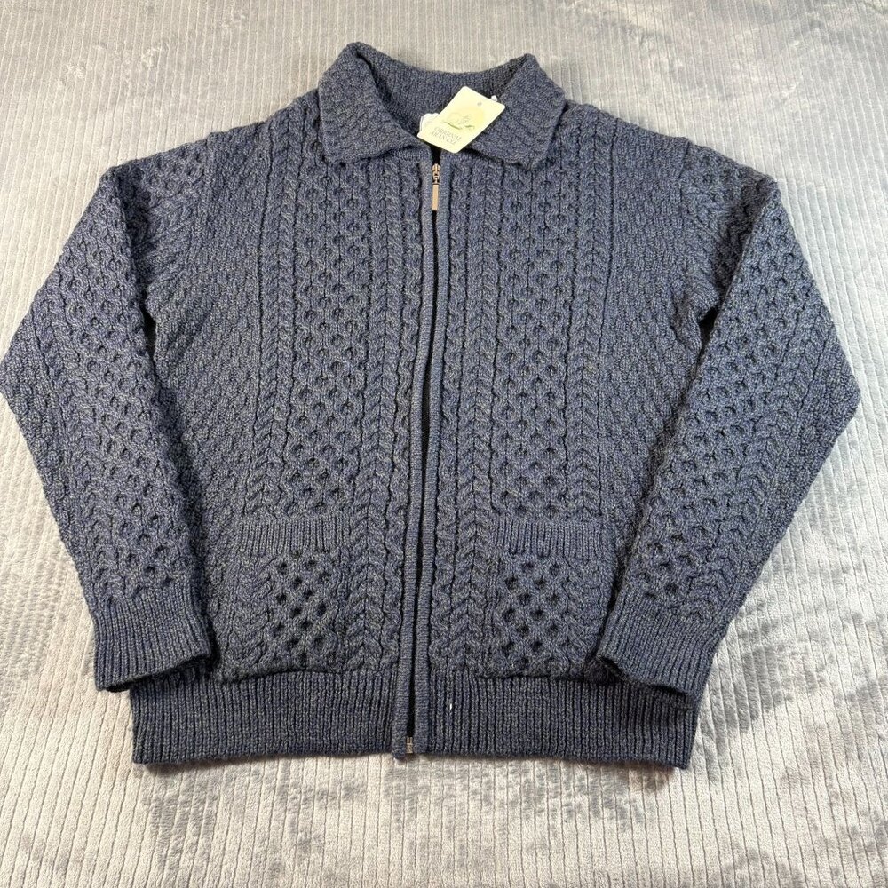 NWT Original Aran Co Merino Wool Womens XL Full ZIp Fishermans Cable Knit Sweate